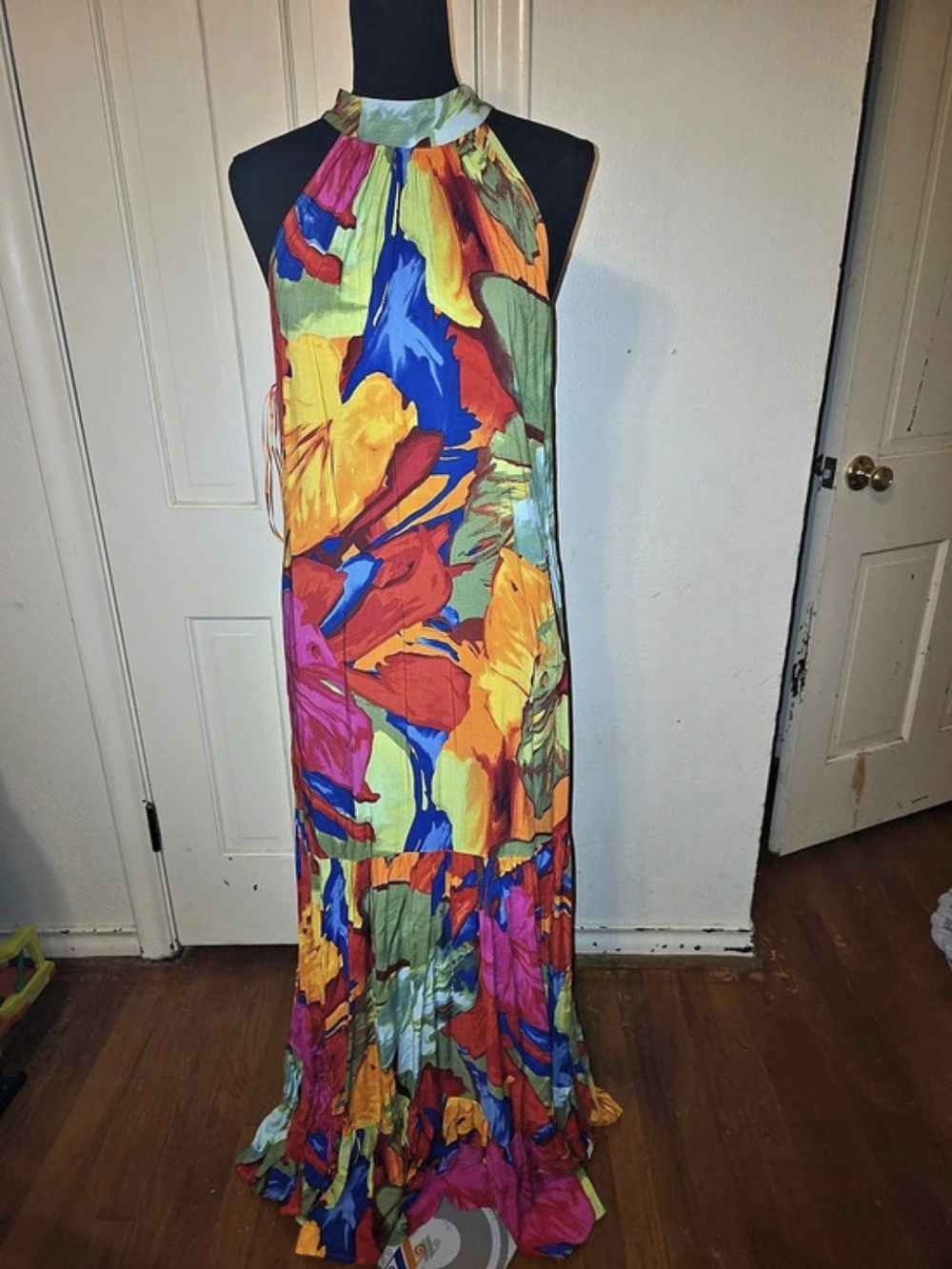 Vince Camuto Tiered Floral Halter Neck Maxi Dress Multicolor Medium